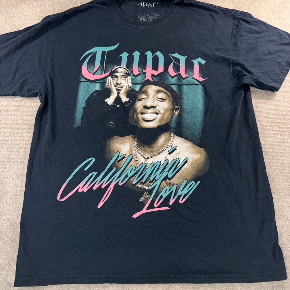 Tupac California Love Graphic T-Shirt Mens Large Black 2021 Amaru Rap Tee